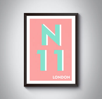 N11 Bounds Greenl London Postcode Typography Print, 9 of 10
