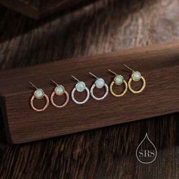 Aqua Green Opal Double Circle Stud Earrings, 7 of 11