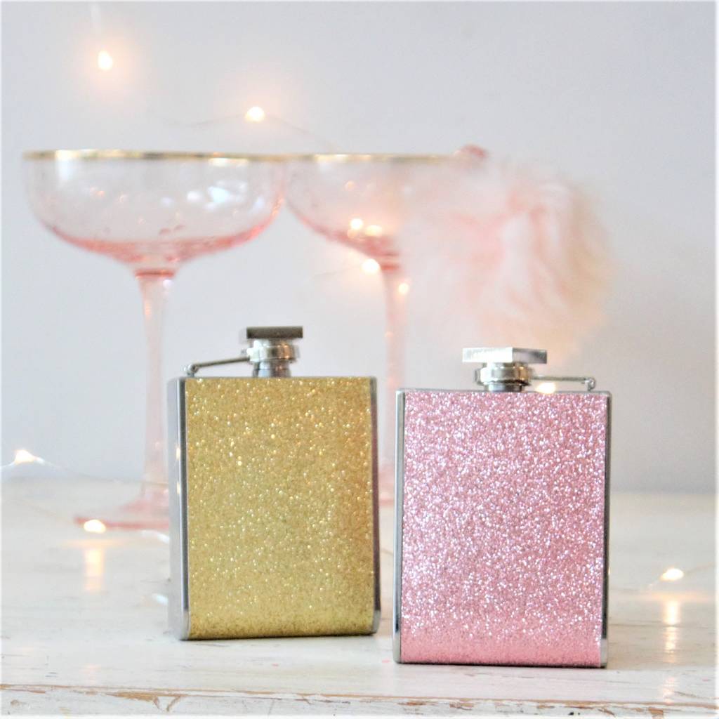 Pink Or Gold Glitter Hip Flask Gift By Ella James