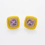 Amethyst 18k Gold Plated Square Stud Earrings, thumbnail 2 of 3