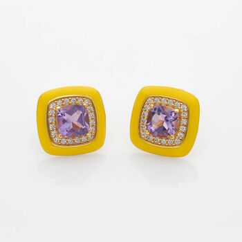Amethyst 18k Gold Plated Square Stud Earrings, 2 of 3