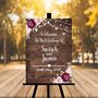 Wedding Welcome Sign Burgundy And Pink Flowers, thumbnail 1 of 2