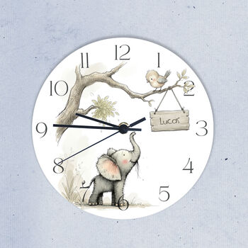 Jungle Themed Nursery Clock With Baby Elephant, 3 of 6