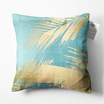 Tropical Pillow Cover With Gold Leaves On The Turquoise, 5 of 7