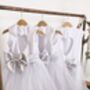 White Glitter Tutu Flower Girl Dress With Silver Bow And Heart Back Wedding And Special Occasion Dress For Girls, thumbnail 6 of 6