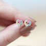 Sterling Silver Rainbow Crystal Heart Stud Earrings, thumbnail 3 of 4