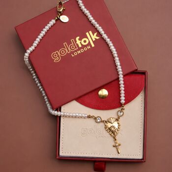 Handmade Freshwater Pearl Sacred Heart Rosary Choker, 7 of 9