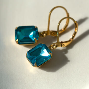 Aqua Baguette Huggie Hoop Earrings, 3 of 4