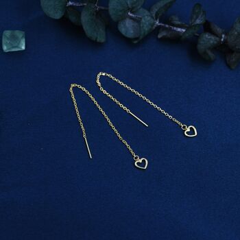 Tiny Open Heart Threader Earrings In Sterling Silver, 3 of 12
