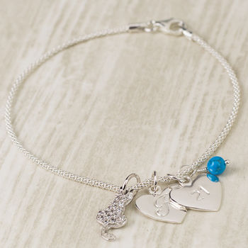 Cat Lover Personalised Silver Cat Charm Bracelet, 10 of 11