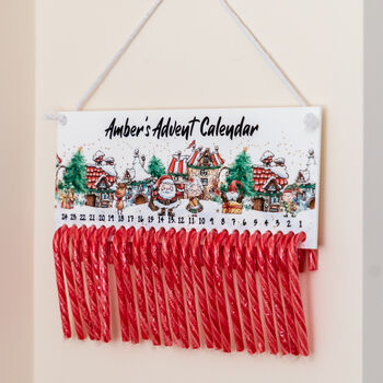 Personalised Candy Cane Advent Calendar Santa's Village, 2 of 5