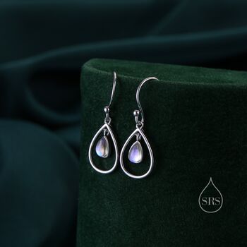 Sterling Silver Delicate Moonstone Droplet Drop Hook Earrings, 5 of 10