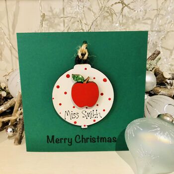 Personalised Christmas Card Wooden Teacher Decoration, 2 of 5