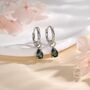 Sterling Silver Moss Agate Droplet Huggie Hoop Earrings, thumbnail 1 of 11