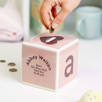 Personalised Baby Building Block Money Box, 8 of 10
