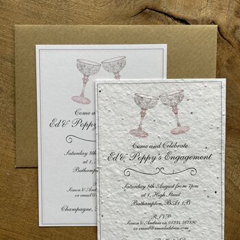 Pink Campagne Invitations Plain Or Plantable Card, 3 of 4