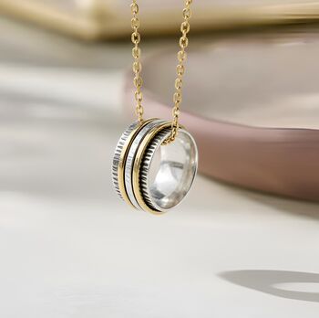 Oxidised Sterling Silver Fidget Spinner Ring With Golden Bands, 2 of 9