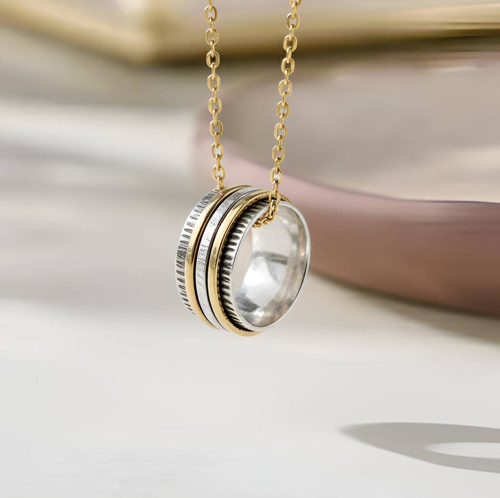 Oxidised Sterling Silver Fidget Spinner Ring With Golden Bands, 1 of 7