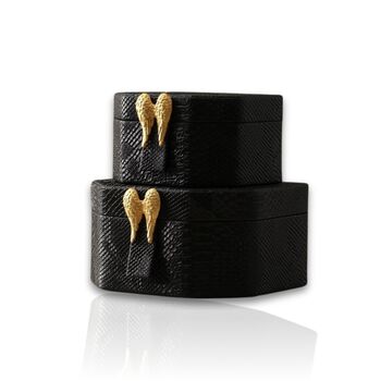 Handmade Black Leather Box Set With Brass Angel Wings, 2 of 2