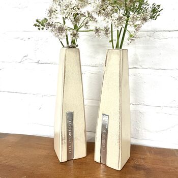 Two Personalised Wooden Vases With Aluminium Message, 8 of 8