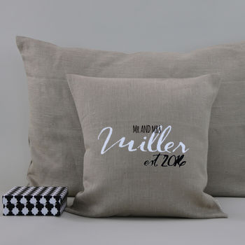 Personalised Linen Wedding Cushion Cover With Name, 4 of 5