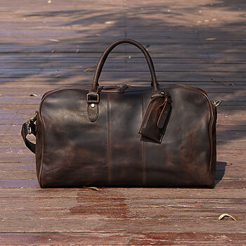 Leather Holdall Weekend Bag With Luggage Tag, 5 of 12