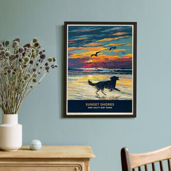 Golden Retriever Limited Edition Beach Sunset Print, 3 of 11