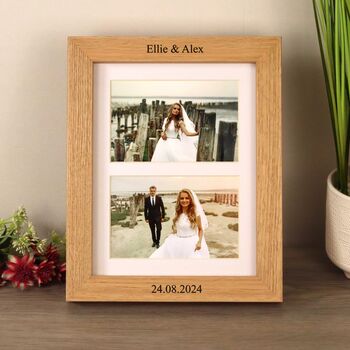 Personalised Solid Oak Double Photo Frame With Mount, 2 of 10