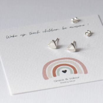 Teacher Gift Thank You Sterling Silver Heart Studs, 2 of 8