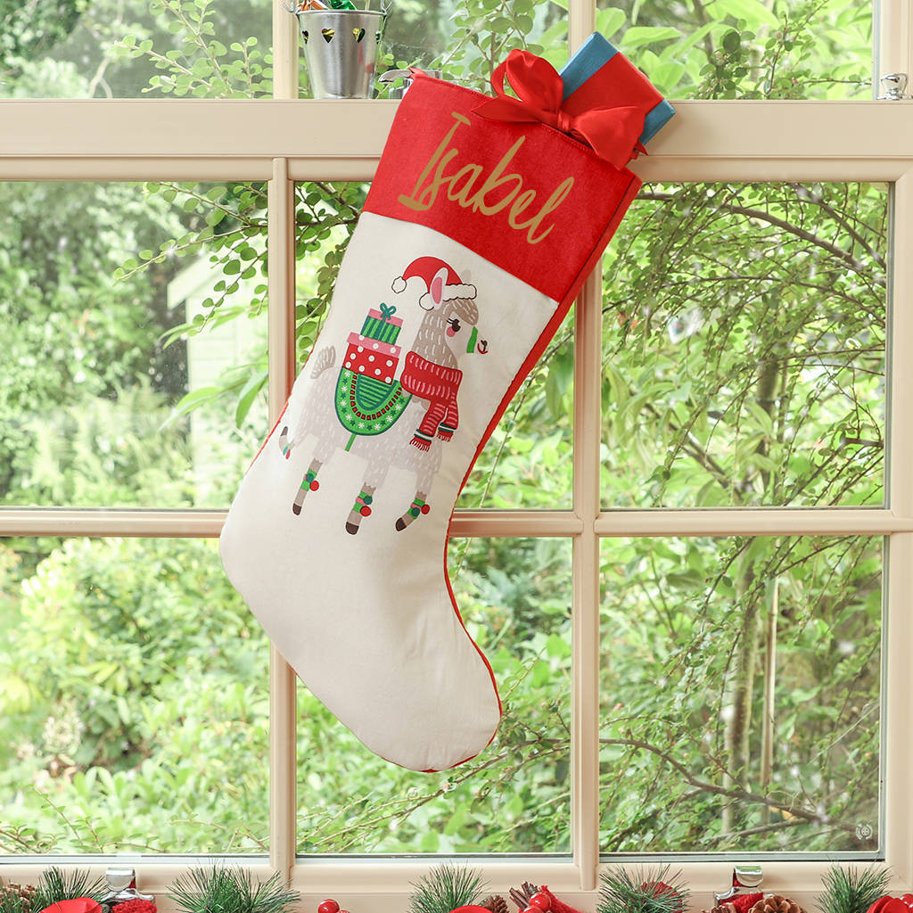 personalised festive llama christmas stocking by dibor