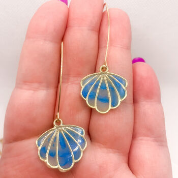 Blue Sea Shell Threader Earrings, 4 of 8