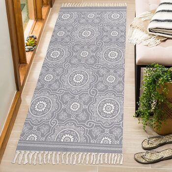 Grey Printed Cotton Area Rug Runner, 4 of 7