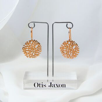 Rose Gold Plated Silver Snowflake Round Drop Earrings, 2 of 8