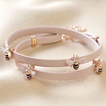 Rose Gold Bee Layered Vegan Leather Bracelet In Pink, 2 of 4