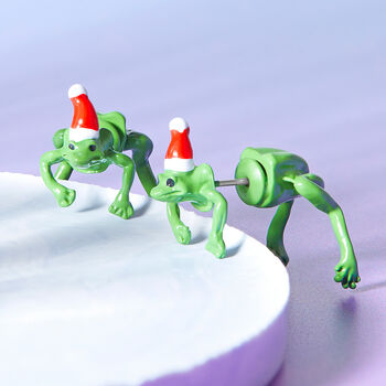 Festive Frog Christmas Earrings, 3 of 5