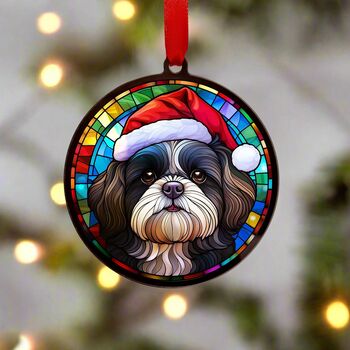 Shih Tzu Black And White In Santa Hat Suncatcher Decoration, 6 of 6
