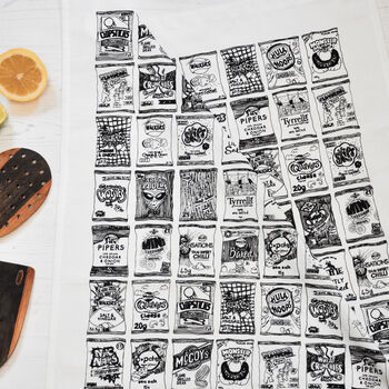 Crisp Packets Illustrated Black And White Tea Towel, 7 of 11