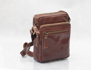 Personalised Small Leather Flight Crossbody Bag Messenger Mens, 2 of 12