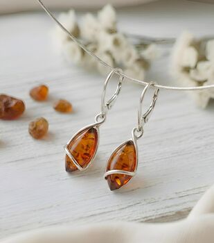 Modern Baltic Amber And Sterling Silver Drop Earrings, 2 of 3