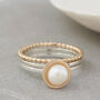 Silver And 9ct Gold Pearl Stacking Ring Set, thumbnail 2 of 7