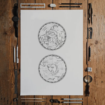 Arctic And Antarctica Map Print | Polar Artwork, 7 of 10