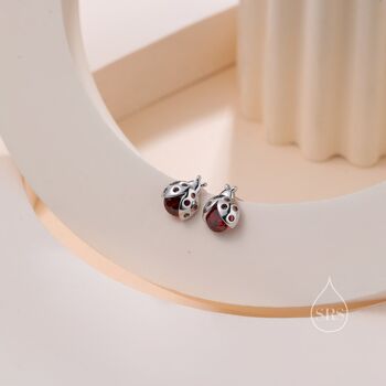 Tiny Cz Labybird Stud Earrings In Sterling Silver, 7 of 12