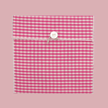 Reusable Organic Gingham Eco Envelope Square | Candy Pink, 2 of 5