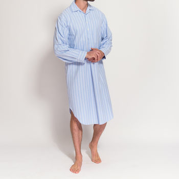 Men's Blue And White Striped Flannel Nightshirt, 3 of 4
