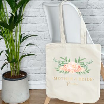 Bridal Party Champagne Gold Floral Wedding Tote Bag, 3 of 6