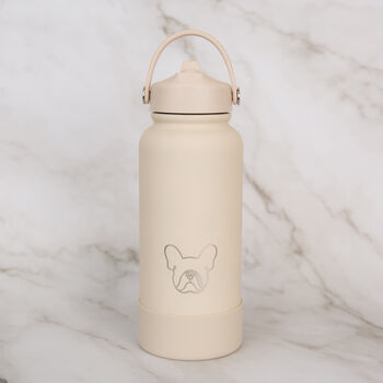 French Bulldog 30oz Water Bottle With Removable Dog Bowl In Grey/ Cream/ Pink, 4 of 9