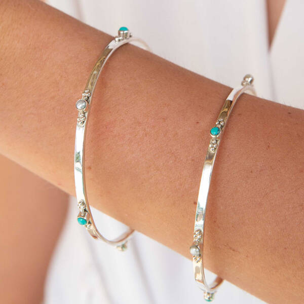 Rajput Serenity Turquoise And Pearl Stacking Bangle, 1 of 12