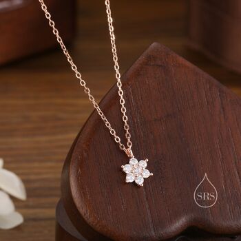 Sterling Silver Tiny Cz Flower Necklace, 2 of 10