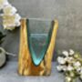 26cm V Shaped Molten Glass Vase On Teak Root – Handmade Wooden, thumbnail 4 of 12