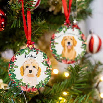 Personalised Holly Wreath Dog Christmas Decoration Bauble, 12 of 12